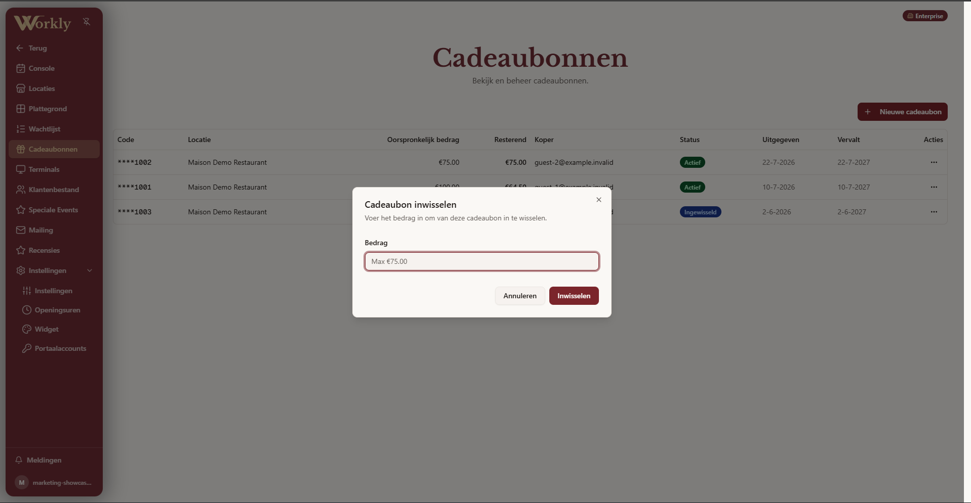 Maak en activeer cadeaubonnen